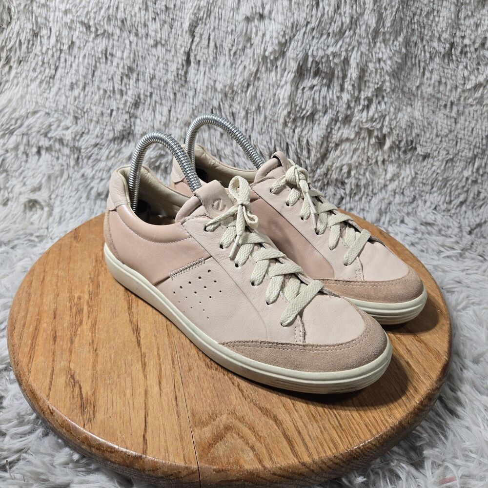 ECCO Pink Leather Perforated Sneakers Slip Ons Women Size 7 Extra Wide Grey Rose